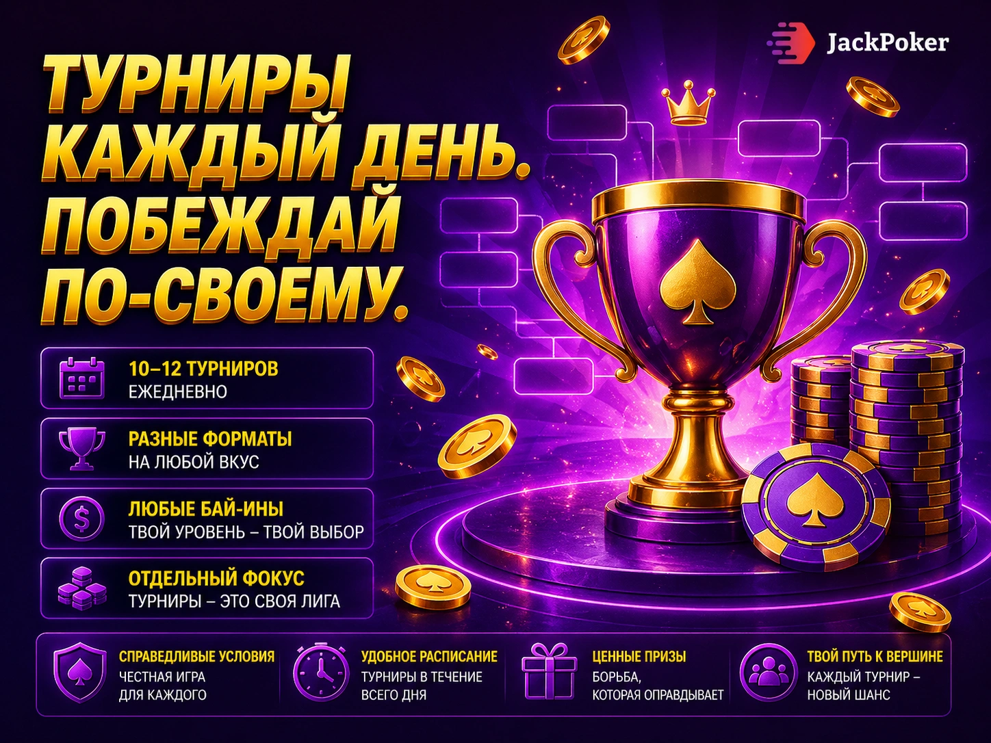 Jackpoker россия покерные турниры каждый день с кубком фишками монетами и разными форматами игры